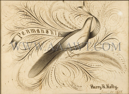 Antique Calligraphy, Spencerian Composition, Penmanship Drawings Made to Order, close up view